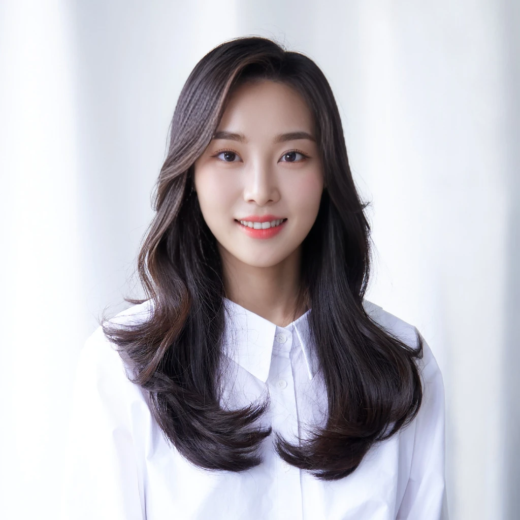 Best Quality, 8k, Masterpiece, (Portrait: 1.3), (photo realistic:1.4), (hyper realistic:1.4), Sharp Focus, looking at viewer, (smoother lighting:1.1), (increase cinematic lighting quality:0.9), realistic lighting, backlighting, light on face, ray trace, (brightening light:1.2), (Increase quality:1.4), sharp detail, (best quality real texture skin:1.4), finely detailed eyes, black_eyes, finely detailed face, 25 year old Korean woman