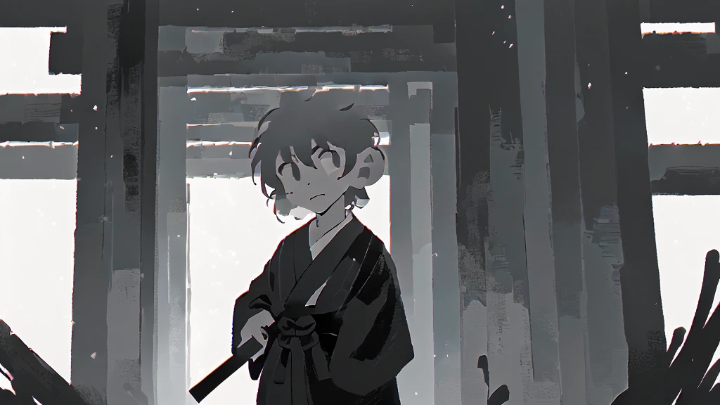 ((masterpiece, high quality, best quality, 8k, high resolution)), solo, ((monkey)), {{monkey tail back}}, ((detailed eyes, black eyes, looking away)), ((very surprised)), ((old samurai suit, old samurai pants, katana in hand)), (upper body), (standing), grainy footage, very grainy image, vhs screencap, grainy picture, old footage, disney, Detailed drawing, ((white background, simple background)), ((((Saru to kani Gassen anime style)))), (((monochrome color, grayscale))), old animation 1917, VHS, Noise, (anime 1917 style), (old anime style).
