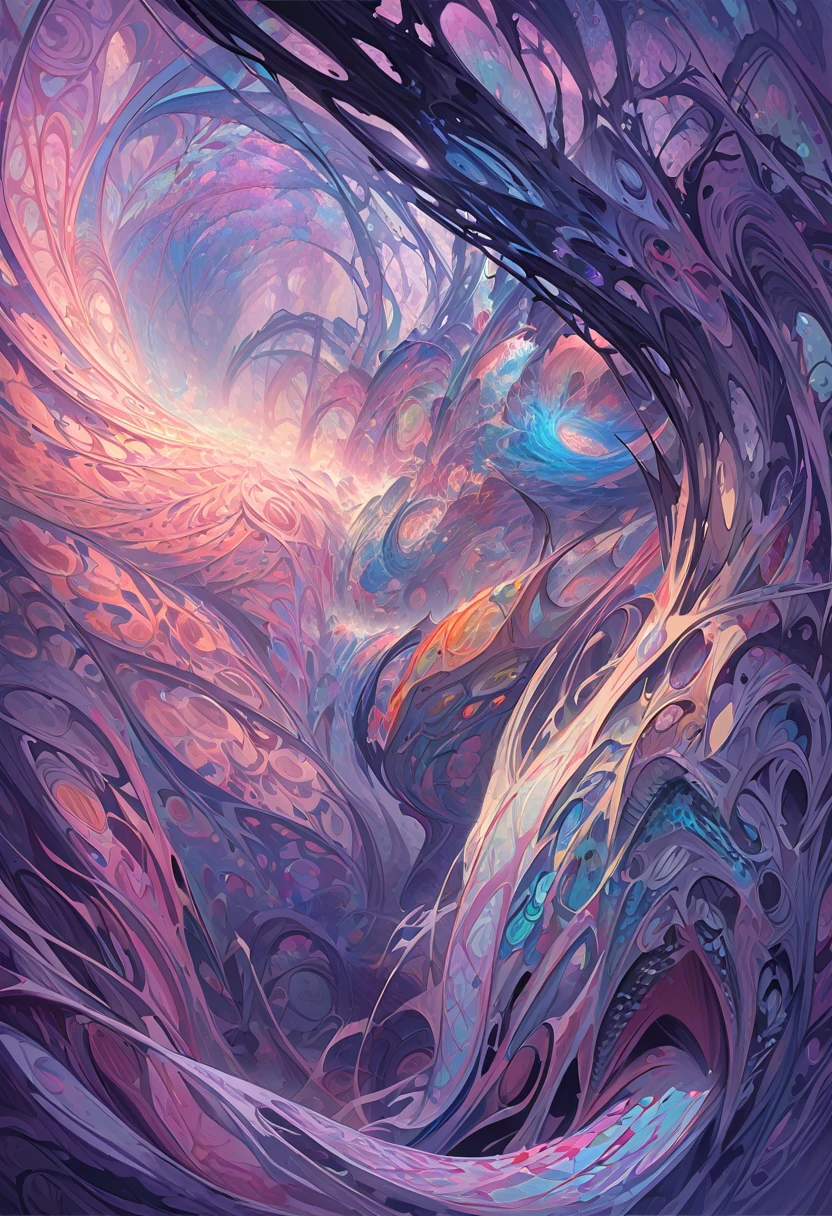 A shimmering entity, simultaneously ethereal and eldritch, the fairylike lovecraftian quantum cruiser glows with otherworldly hues, tentacles morphing into delicate wings as it traverses the void. This surreal being is the main focus of an acrylic painting, capturing the essence of cosmic horror intertwined with fantastical beauty. The intricate details and vibrant colors leap off the canvas, creating an immersive and captivating visual experience. anime