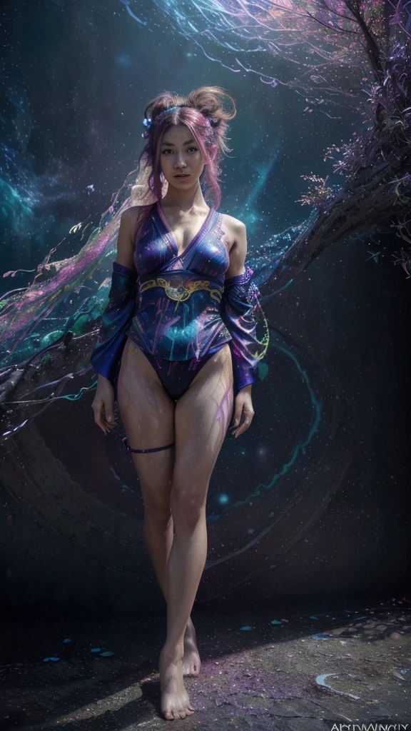 Professional photography, a beautiful Japanese girl with tenchu Shinobi hair in a deathpool costume, standing leaning against a wall, advertising photography, dark background with abstract wall, looking at the camera,1 girl, magical_girl, HDR,UHD,8K, masterpiece, best quality, Highly detailed, sharp focus, physically-based rendering, extreme detail description, Professional, Vivid Colors, Volumetric Lighting controls fire, flying pose, mystical haze, (((by alan kenny, by agnes cecile ))),((proper clothes uhd, 8k, ), (break) (Dream world: 1.7), (Fantastical elements: 1.4), (Abstract landscape: 1.6), (Ethereal atmosphere: 1.2), (Surreal scenery: 1.9), (Imagination-driven: 1.5), (Mystical ambience: 1.7), (Colorful surrealism: 1.3), (Dreamlike environment: 1.6), (Strange creatures: 1.8), (Whimsical designs: 1.5), (Unreal architecture: 1.3), (Vivid hues: 1.9), (Shifting realities: 1.6), (Lucid dream: 1.8), (Otherworldly setting: 1.2), (Vibrant visuals: 1.9), (Metaphysical anomalies: 1.7), (Altered laws of physics: 1.3), (Boundless creativity: 1.8), (Visual metaphor: 1.6), (Symbolic imagery: 1.4), (Non-linear narrative: 1.9), (Paradoxical situations: 1.6), (Dream logic: 1.8), (Dream state: 1.4),(((big galaxy in background))),(((reflection of light))),(((kimono with pink fire)))


