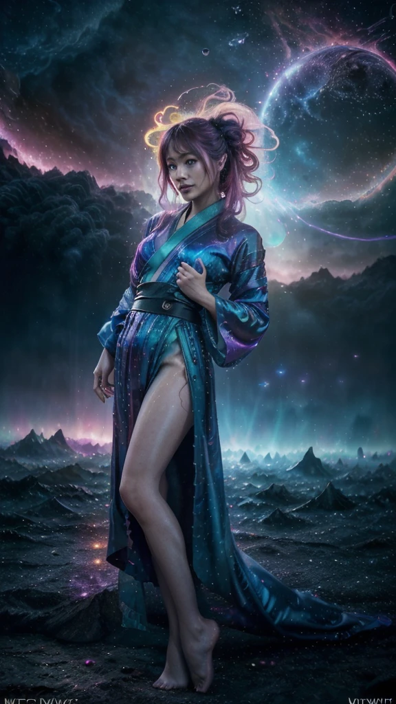 Professional photography, a beautiful Japanese girl with tenchu Shinobi hair, kimono,standing, advertising photography, dark background with abstract wall, looking at the camera,1 girl, magical_girl, HDR,UHD,8K, masterpiece, best quality, Highly detailed, sharp focus, physically-based rendering, extreme detail description, Professional, Vivid Colors, Volumetric Lighting controls fire, flying pose, mystical haze, (((by alan kenny, by agnes cecile ))),((proper clothes uhd, 8k, ), (break) (Dream world: 1.7), (Fantastical elements: 1.4), (Abstract landscape: 1.6), (Ethereal atmosphere: 1.2), (Surreal scenery: 1.9), (Imagination-driven: 1.5), (Mystical ambience: 1.7), (Colorful surrealism: 1.3), (Dreamlike environment: 1.6), (Strange creatures: 1.8), (Whimsical designs: 1.5), (Unreal architecture: 1.3), (Vivid hues: 1.9), (Shifting realities: 1.6), (Lucid dream: 1.8), (Otherworldly setting: 1.2), (Vibrant visuals: 1.9), (Metaphysical anomalies: 1.7), (Altered laws of physics: 1.3), (Boundless creativity: 1.8), (Visual metaphor: 1.6), (Symbolic imagery: 1.4), (Non-linear narrative: 1.9), (Paradoxical situations: 1.6), (Dream logic: 1.8), (Dream state: 1.4),(((big galaxy in background))),(((reflection of light))),(((kimono with pink fire)))