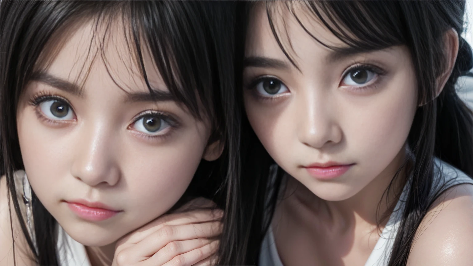(3 girls, facial expressions: s2), (8K, RAW photo, best quality, masterpiece: 1.2), (realistic, photorealistic: 1.37),
Three enchanting girls, captivating the attention with their unique facial expressions,
(1. Each girl: 1.5), (Close up: 1.1),
First girl: (Eyes closed, dreaming), her long eyelashes casting shadows on her flawless cheeks, her pink lips parted slightly as if whispering a secret.
Second girl: (Grinning widely), her bright smile illuminating her face, her dimples adding a playful charm