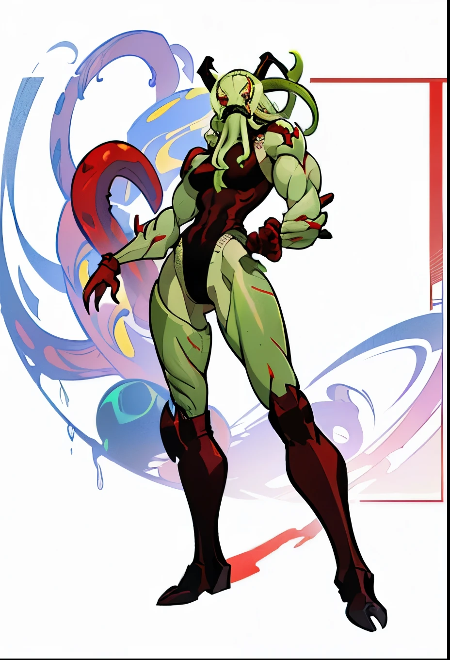 ((My Hero Academia Style)), ((((Vilgax)))), (((Ben 10))), (((genderbender))), (((1girl))), (((Solo))), (((Single Character))), (((green skin))), (((amazon female))), (((amazon woman))), (((woman))), (((marked muscles))), (((abs))), (((Abs))), (((broad shoulders))), (((bare legs))) , (((bare thighs))), (((medium breasts))), (((wide hips))), (((wide thighs))), (((toned thighs))), (((toned calves))), (((toned hips))), ((((green tentacles hair)))), (((tentacles hair))), (((green tentacles))), (((bare shoulders))), (((tight red sleeveless leotard))), (((red leotard))), (((tight leotard))), (((red tight leotard))), (((tight sleeveless leotard))), (((red sleeveless leotard))), (((sleeveless leotard))), (((boots up to the armored red thighs))), (((red thigh-high boots))), (((armored thigh-high boots))), (((thigh-high boots))), (((red boots))), (((armored boots))), ((((perfect anatomy)))), (((perfect hands))), (((perfect face))), (((super detailed))), (((armored red bicep-length gloves))), (((gloves up to red biceps))), (((armored bicep-length gloves))), (((bicep-length gloves))), (((armored red gloves))), (((red gloves))), (((armored gloves))), ((((red eyes)))), (((full body photo:1.5))), (((cowboy shot:1.5))),