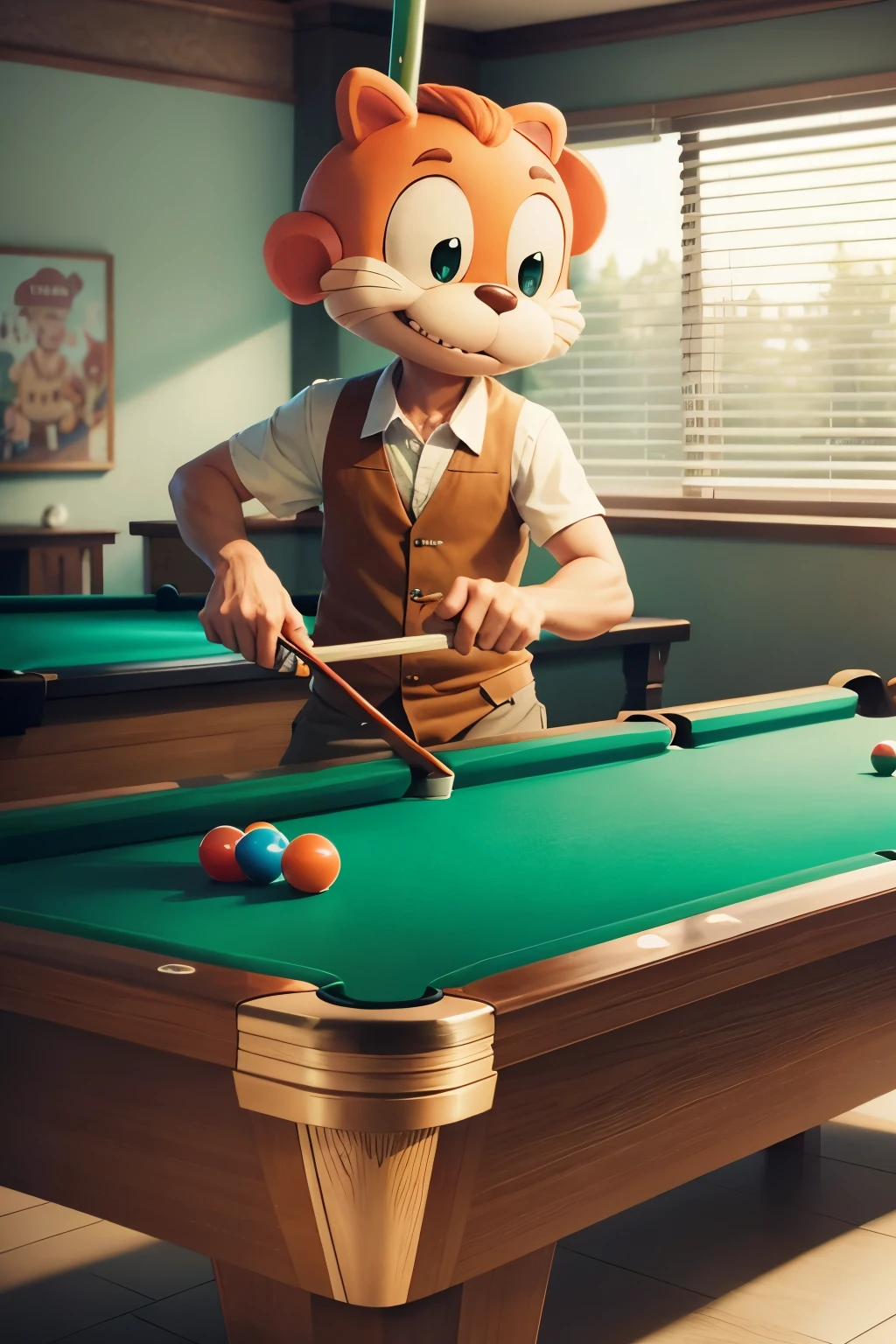 Darwin Watterson from the Amazing World of Gumball cartoon playing pool