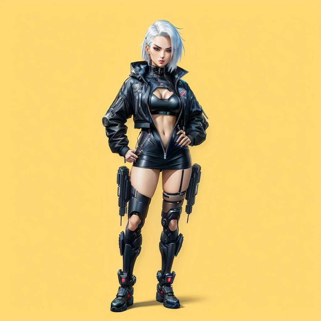 a drawing of a woman in a black suit and black shoes, Android 18, cyberpunk 2 0 years. o model girl, valkyrie style character, anime style character, Cyborg - Girl with silver hair, urban girl fanart, cyber universe style, Designed like a ghost in the shell., cyberpunk costume, inspired by Eve Ryder