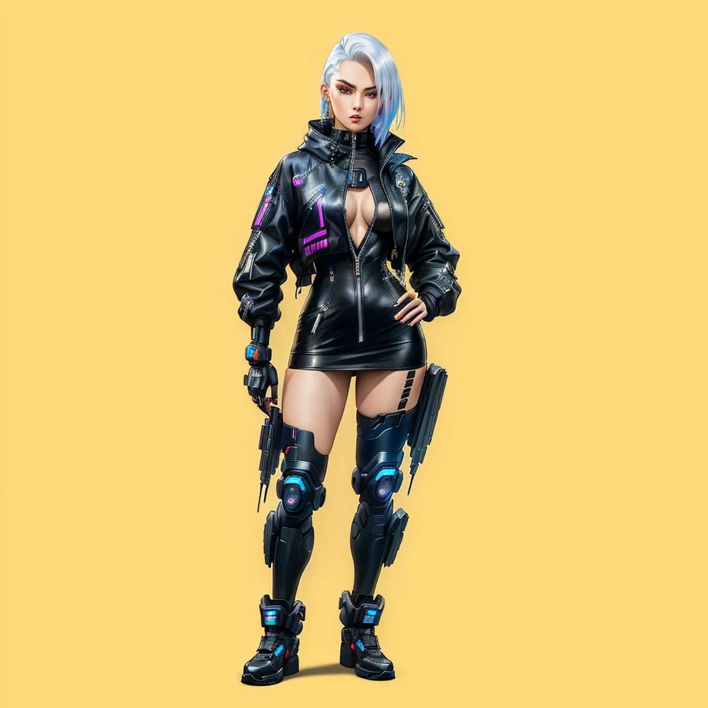 a drawing of a woman in a black suit and black shoes, Android 18, cyberpunk 2 0 years. o model girl, valkyrie style character, anime style character, Cyborg - Girl with silver hair, urban girl fanart, cyber universe style, Designed like a ghost in the shell., cyberpunk costume, inspired by Eve Ryder