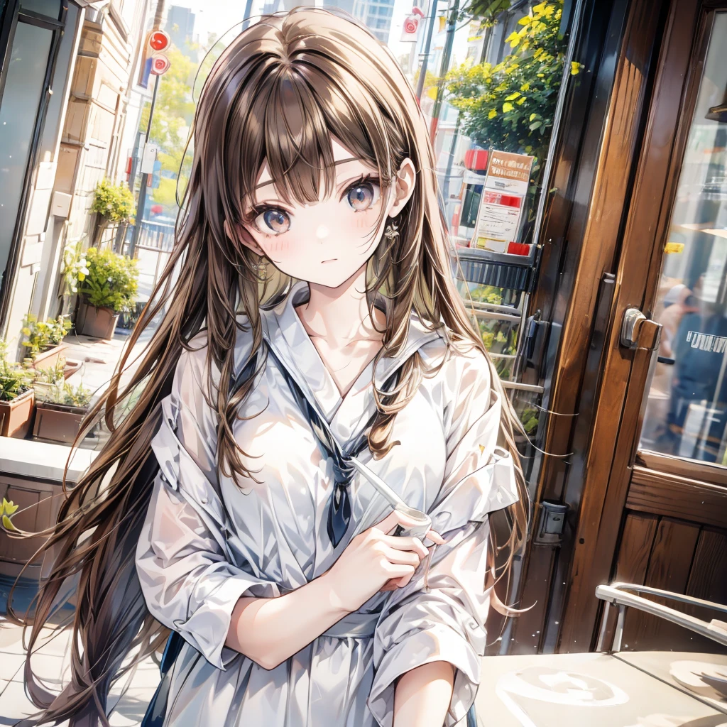  girl holding a coffee cup, cute girl, Cute and delicate face, cute slender face, hayami, Chiho, Yoshitomo Nara, Young cute face, beauty japanese girl face, Brown hair and big eyes, Cute and beautiful girl, beauty