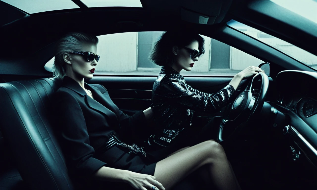 Driving a car, fashion photoshoot, photographed by Steven Klein