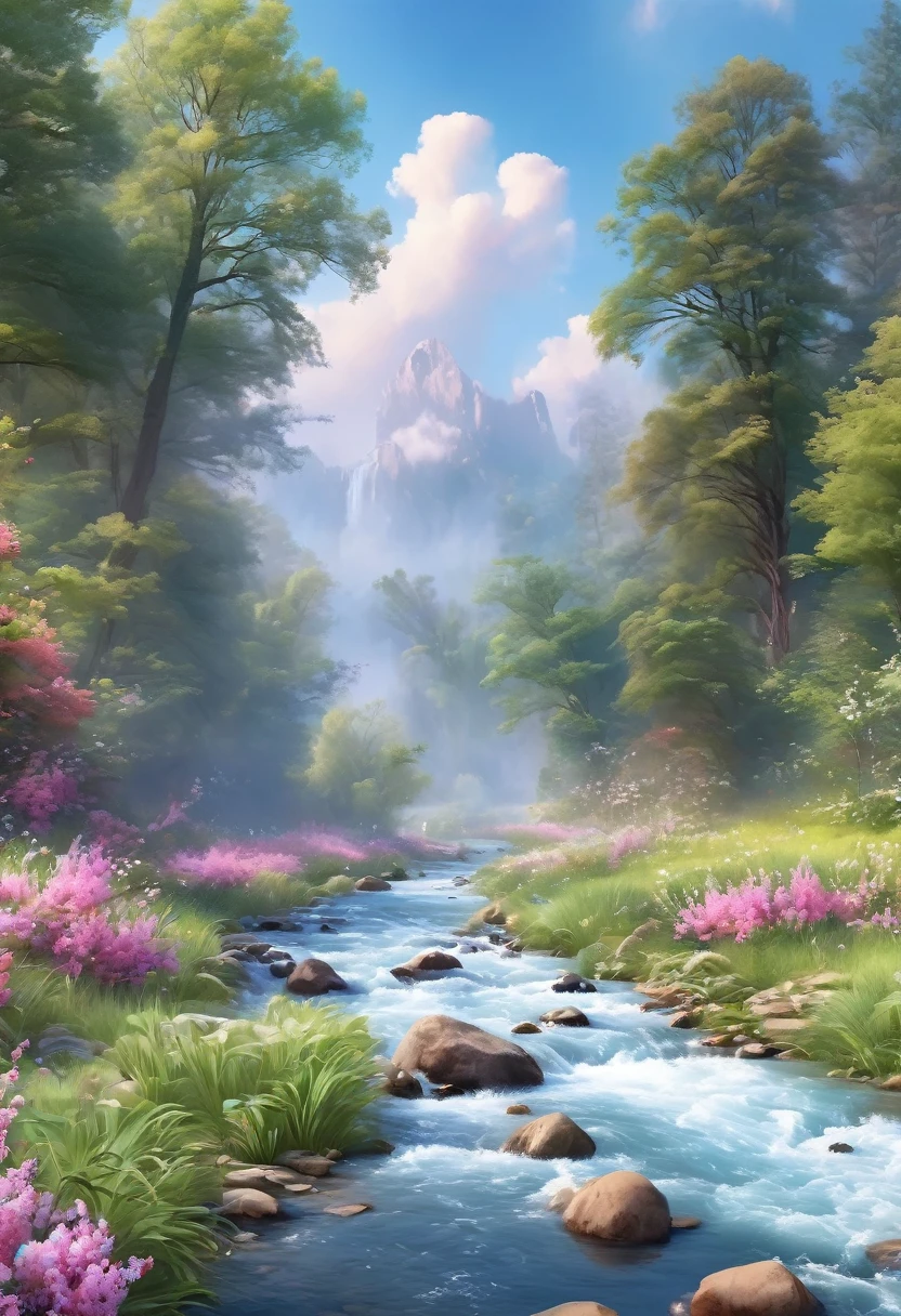 style, ChromaV5, Enwink Punk, (extremely detailed 8k CG unit wallpaper), image of a majestic river, There are trees on both sides, Small waterfall, Heavy fog, Award-winning photography, Chromatic Aberration, detailed, Human Development Report, bloom, 莫奈style, Pissarro and Sisley, Trending on Artstation, Trending on CGSociety, Art on the go