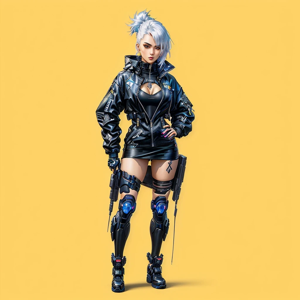a drawing of a woman in a black suit and black shoes, cyberpunk 2 0 years. o model girl, valkyrie style character, anime style character, Cyborg - Girl with silver hair, urban girl fanart, cyber universe style, Designed like a ghost in the shell., cyberpunk costume, inspired by Eve Ryder