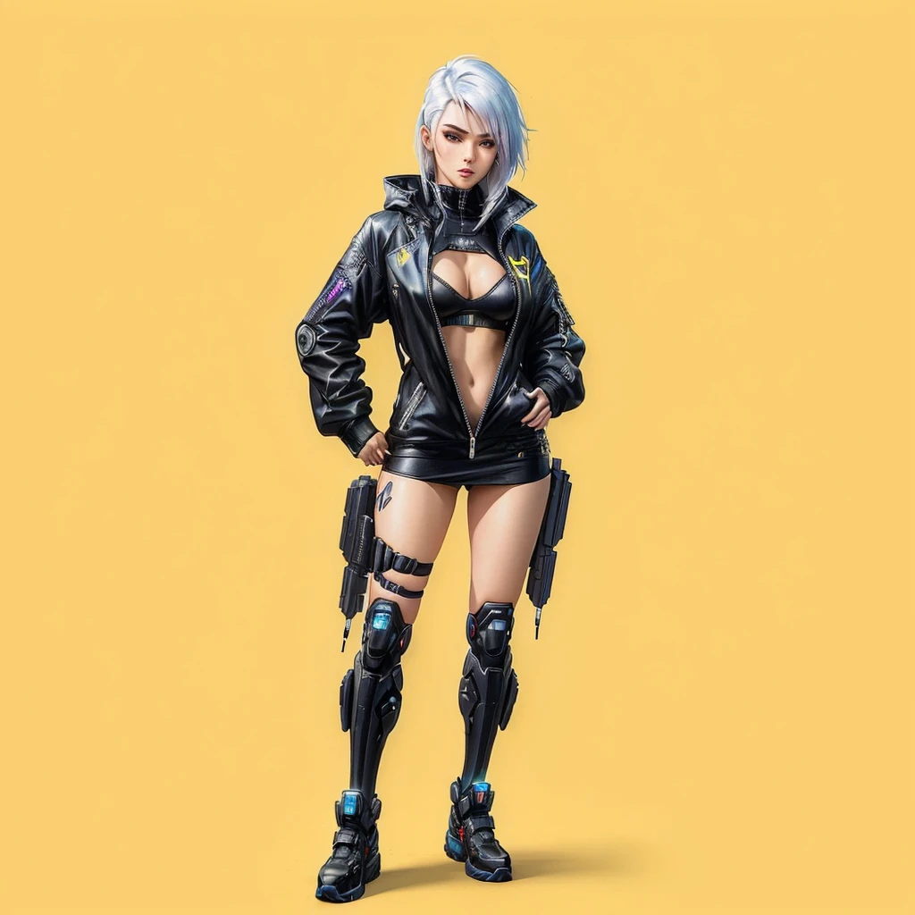 a drawing of a woman in a black suit and black shoes, cyberpunk 2 0 years. o model girl, valkyrie style character, anime style character, Cyborg - Girl with silver hair, urban girl fanart, cyber universe style, Designed like a ghost in the shell., cyberpunk costume, inspired by Eve Ryder