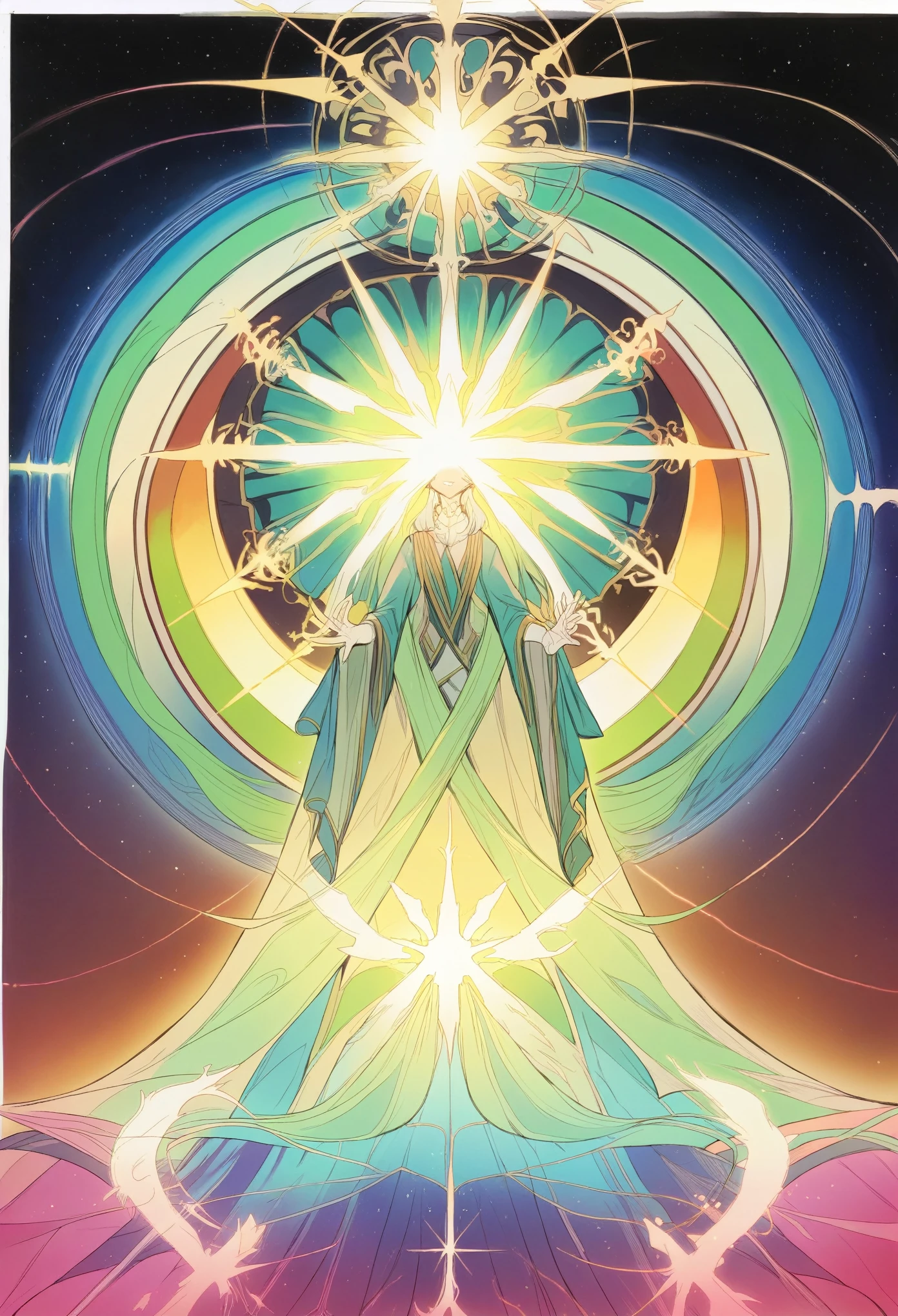 (masterpiece, top quality, best quality, official art, beautiful and aesthetic: 1.2), (woman), extremely detailed, (fractal art: 1.3), colorful, highest detail, perfect face, upper body, HDR, (praying: 1.3), (white layer gold lines: 1.2), galaxy, (light streaks), eye-catching images, (dynamic streaks, luminous trails: 1.2), vibrant colors