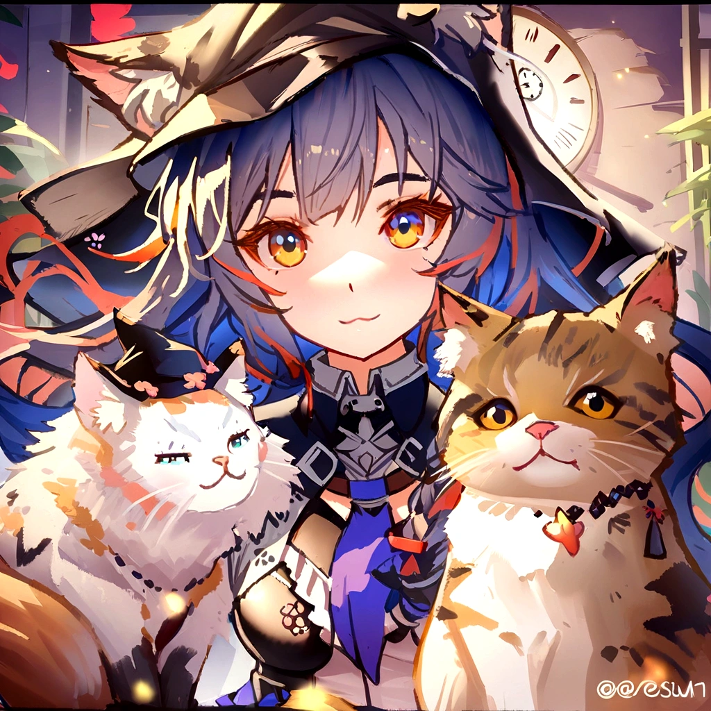 Anime girl with two cats and a clock in the background, Cat ears anime girl, very beautiful anime Cat girl, cute anime Cat girl, everyone, beautiful anime Cat girl, Anime Cat, Cat Witch, anime Cat girl, From Arknights, artstation pixivでトレンド, Cat girl, From Girls Frontline, Zerochan Art, Cat girl
