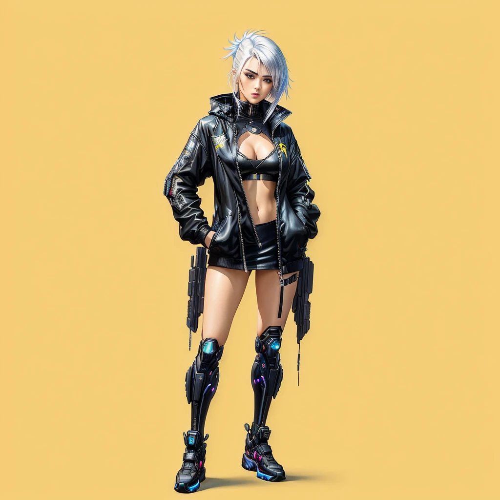 a drawing of a woman in a black suit and black shoes, cyberpunk 2 0 years. o model girl, valkyrie style character, anime style character, Cyborg - Girl with silver hair, urban girl fanart, cyber universe style, Designed like a ghost in the shell., cyberpunk costume, inspired by Eve Ryder