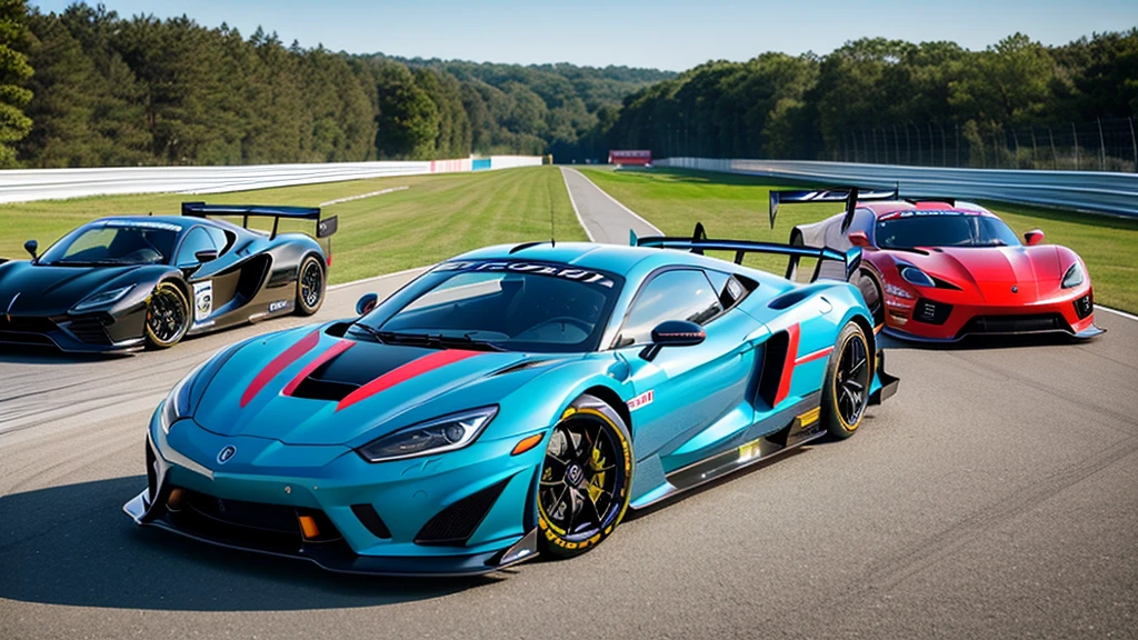 sports car、Old cars、Japanese、Two very different drivers、Racing Suits、Stand next to the car、Circuit、Photorealistic、