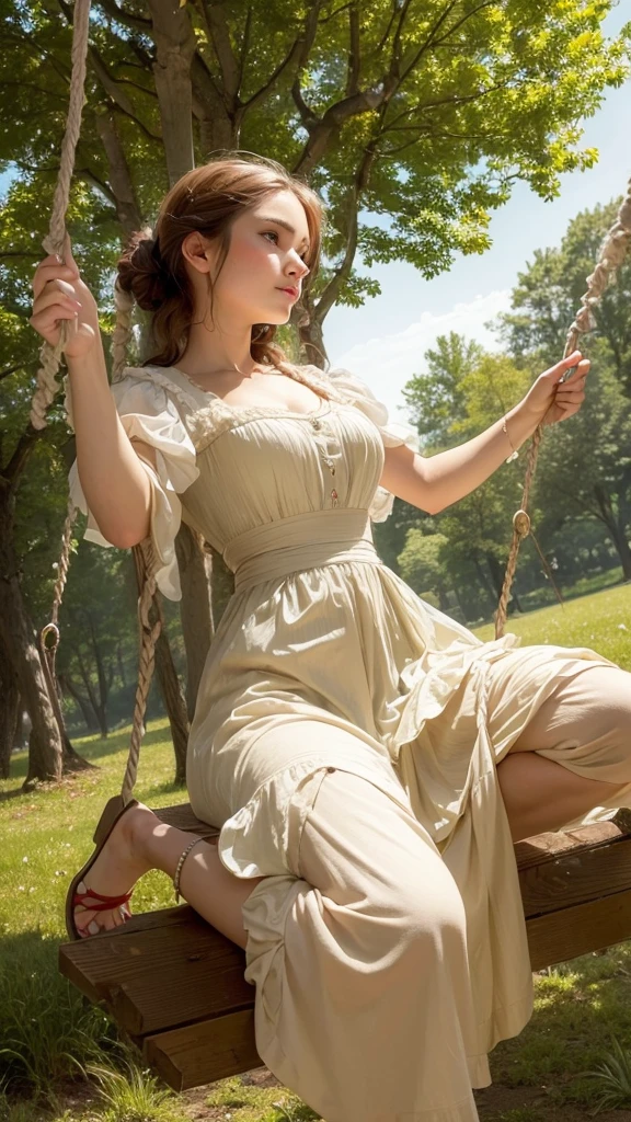 woman on swing, Fragonard::3 William Adolphe bouguereau::2 swing in forest clearing, superfine details::