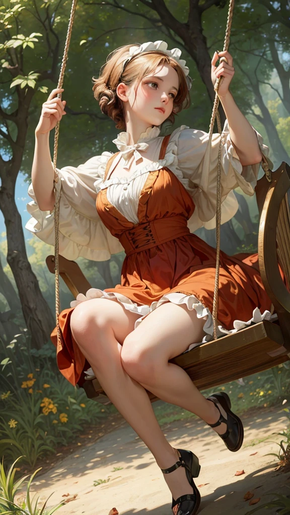 woman on swing, Fragonard::3 William Adolphe bouguereau::2 swing in forest clearing, superfine details::