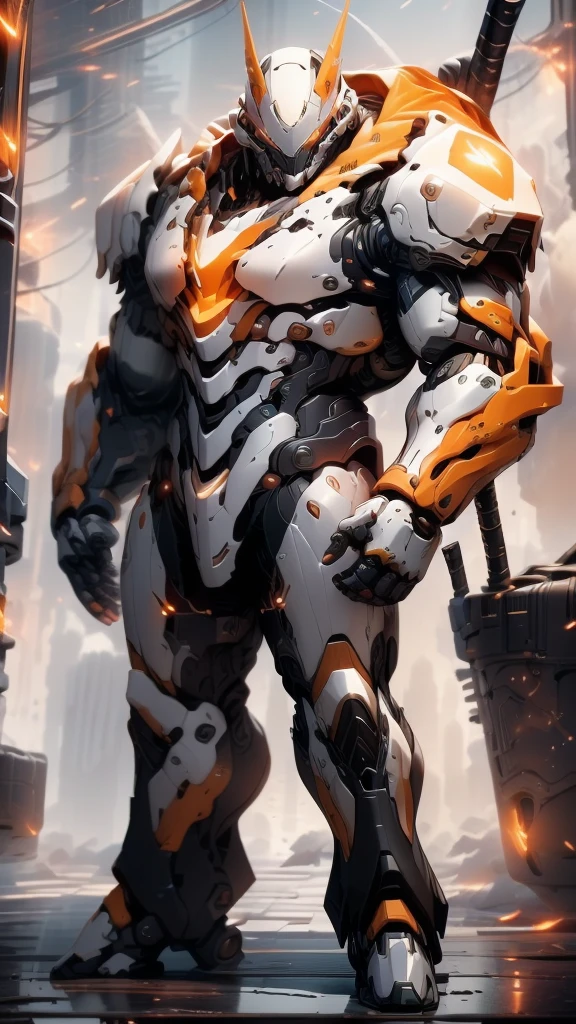 dark_fantasy,cyberpunk, (best quality, masterpiece),White,1 person,Mechanical wonder,Robots exist,cybernetic guardian,wearing a cybernetic jacket,City, Highest quality digital art, Amazing Art, 壁纸4K, Very detailed, military,, war zone,blacK and White, Highest quality digital art, Amazing Art, 壁纸4K,8K,K, HD, 無與倫比的masterpiece, Dynamic lighting, cinematic, epic, Mechanical parts damage