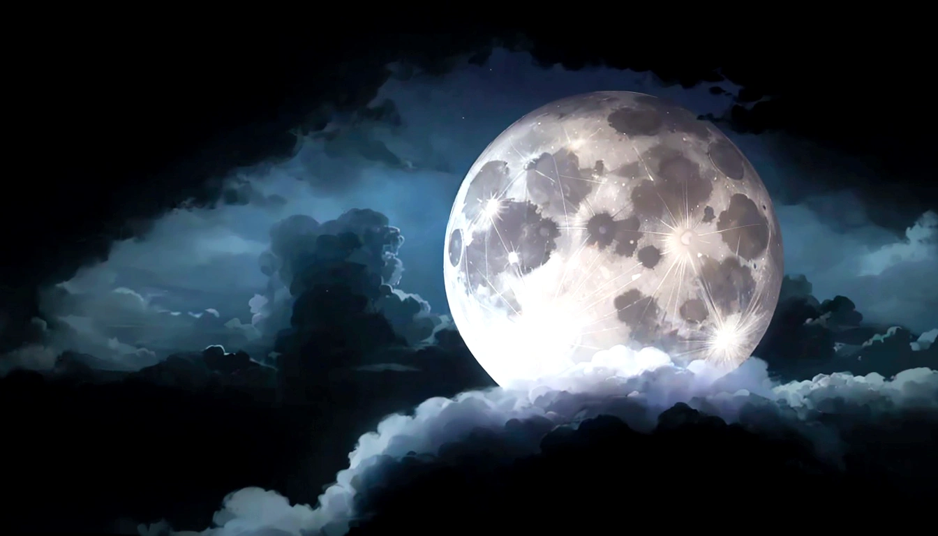 Full moon and dark clouds on the sky