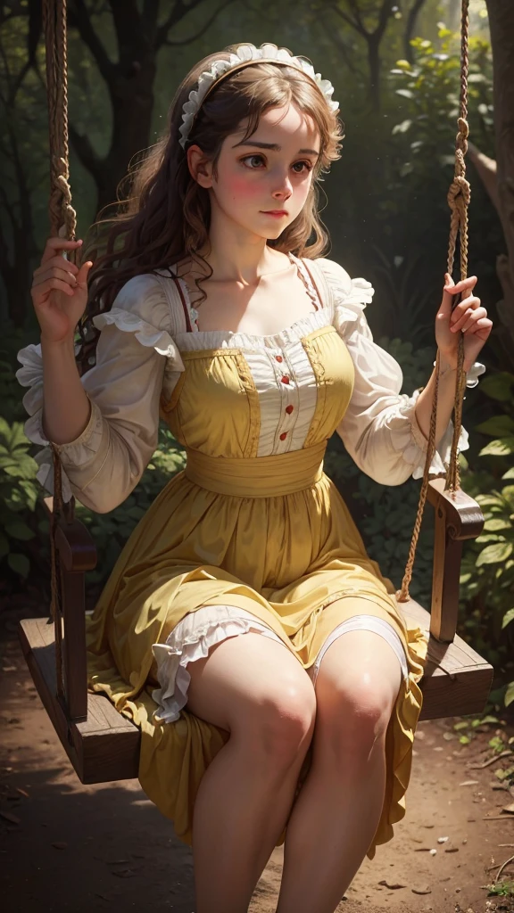 woman on swing, Fragonard::3 William Adolphe bouguereau::2 swing in forest clearing, superfine details::