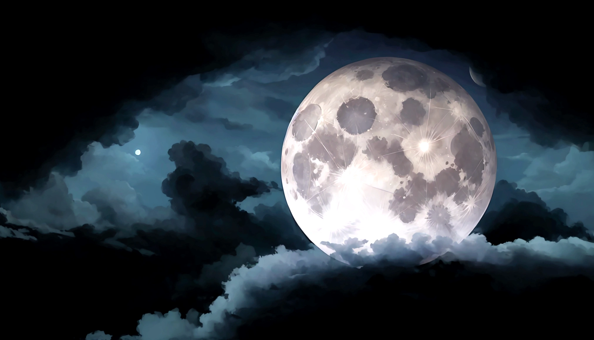 Full moon and dark clouds on the sky