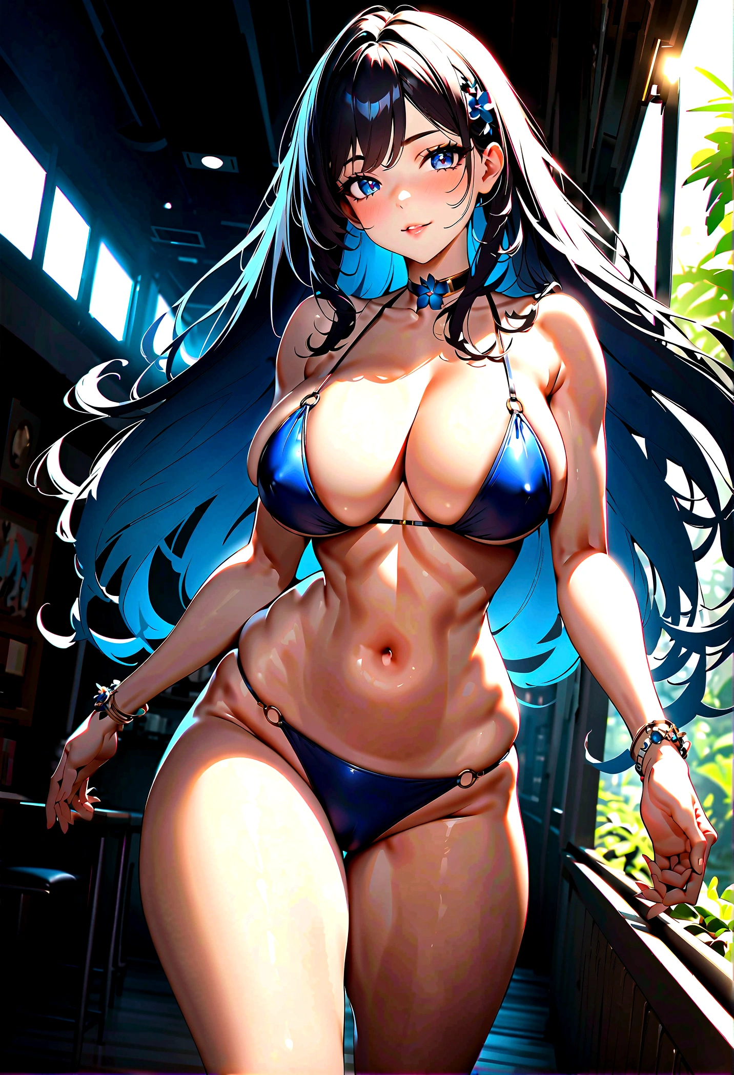 busty bimbo brazilian beach babe, (model), classy, sophisticated, ((south american)), (brazilian facial features), glossy eyes, ((((beautiful)))), tropical, gorgeous, (cute), ((hyper sexualized)), raunchy, hourglass body, ((????)), ((perfect)), (feminine), walking happily, from the front, hip sway, colorful creative flower high rise ?????, cute flower choker, huge dark sunglasses, ??? on face, licking finger, voluptuous round perfect , underboob, voluptuous strong shapely ???, underbuttstrong thighs, ???? ????, hip cleavage, full shapely body, curvy, vibrant aura, smooth shiny skin, (???? lighting), beach resort background, smooth clean lines, ultra textured, highest resolution, maximum quality, max detail, vivid colors, max texture, energetic composition, dramatic lighting, crystal clear, depth perspective, high contrast, seamlessly blended, photorealistic, chromatic aberration, subpixel precision, bokeh effect depth art, anamorphic perspective, hdr high dynamic range, spectral color graded, photometric lighting, motion lines