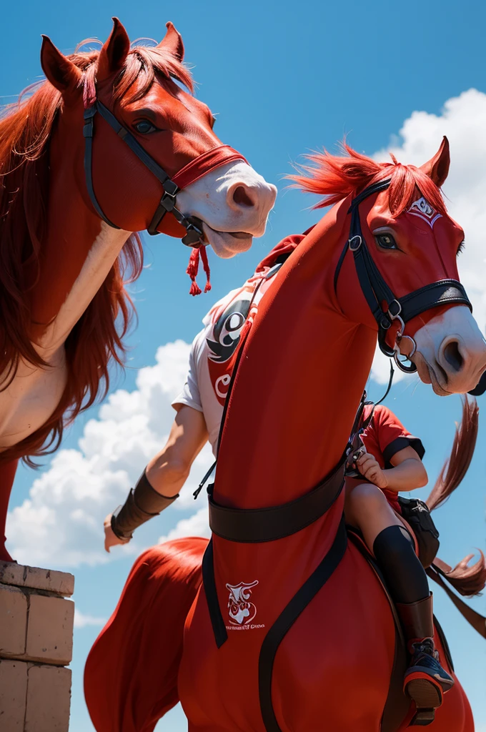 An animated character with a red Arabian mask and a Flamengo t-shirt 