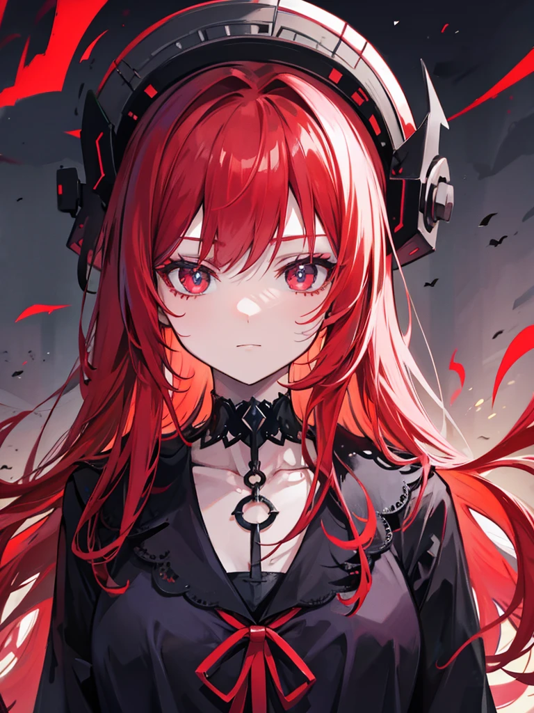 redhead demonic girl face with dark sky