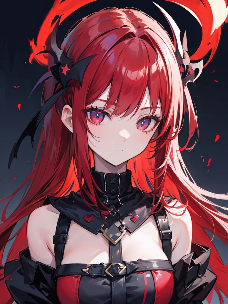 redhead demonic girl face with dark sky