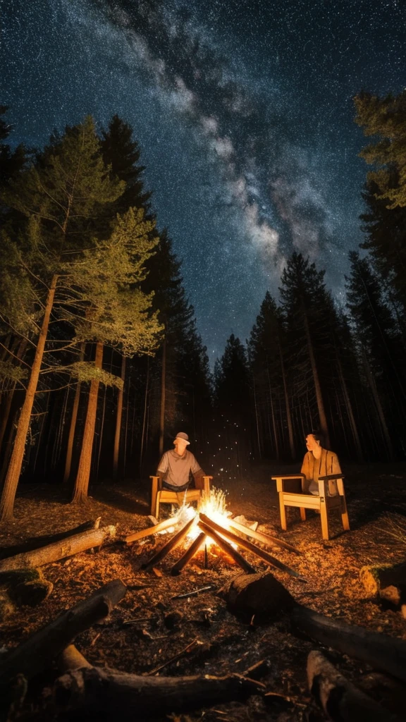 Bonfire in the forest Starry Night