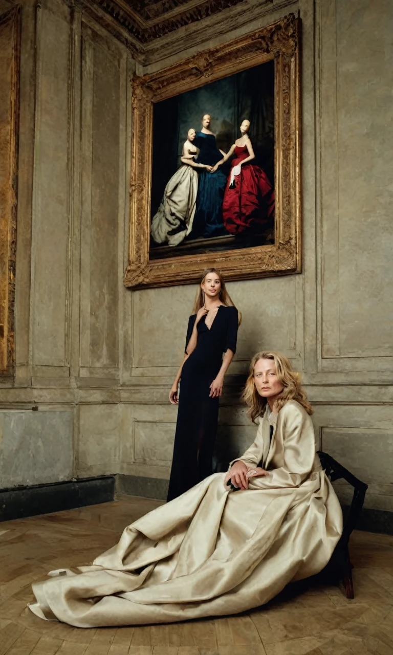 Louvre interior, fashion photoshoot, photographed by Annie Leibovitz