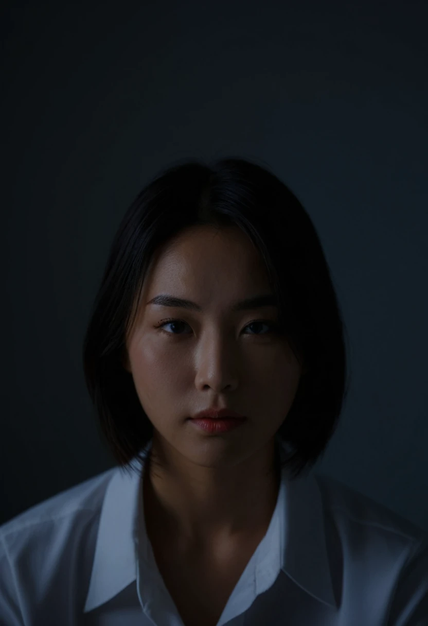 Best Quality, 8k, Masterpiece, (Portrait: 1.3), (photo realistic:1.4), (hyper realistic:1.4), Sharp Focus, looking at viewer, (smoother lighting:1.1), (increase cinematic lighting quality:0.9), realistic lighting, backlighting, light on face, ray trace, (brightening light:1.2), (Increase quality:1.4), sharp detail, (best quality real texture skin:1.4), finely detailed eyes, black_eyes, finely detailed face, 25 year old Korean woman, (white formal_shirt:1.4), (Create an image maintaining the original base model hairstyle:1.5)