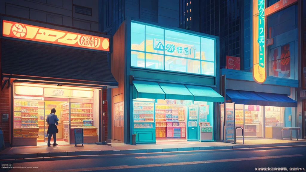 there is a vending machine in front of a store, concept art by Kose Kanaoka, pixiv, conceptual art, convenience store, anime background art, style of makoto shinkai, high detailed store, in style of makoto shinkai, studio glibly makoto shinkai, anime scenery concept art, clean detailed anime art, yuji himukai