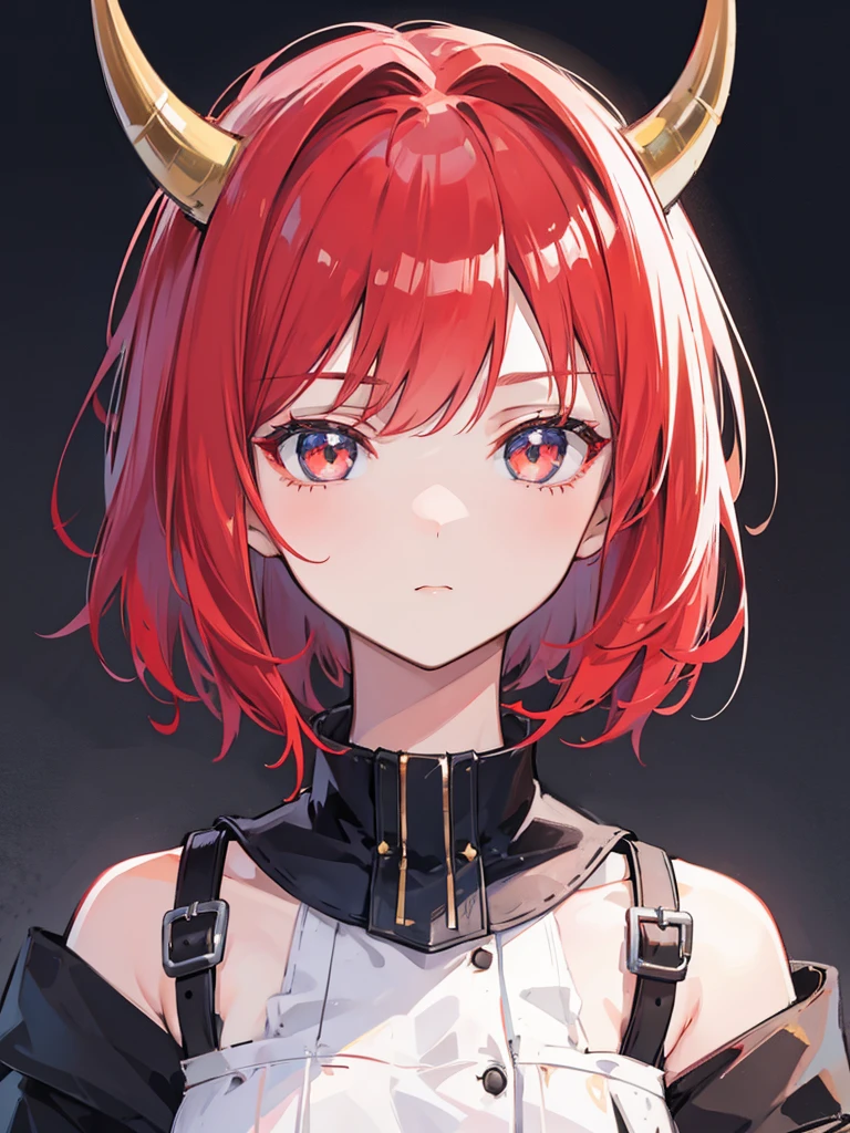 girl face with small horns redhead short hair with dark sky