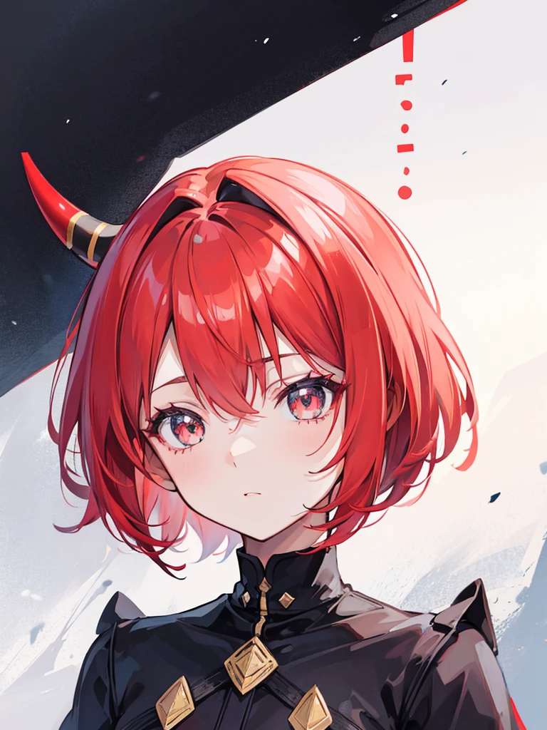 girl face with small horns redhead short hair with dark sky