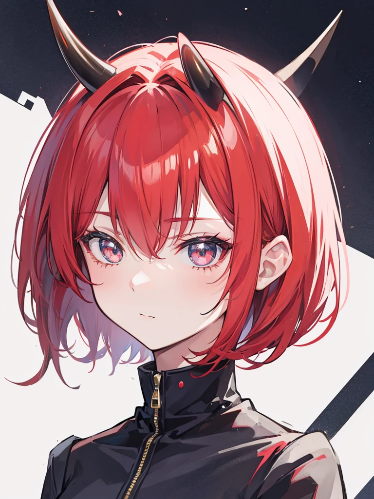 girl face with small horns redhead short hair with dark sky