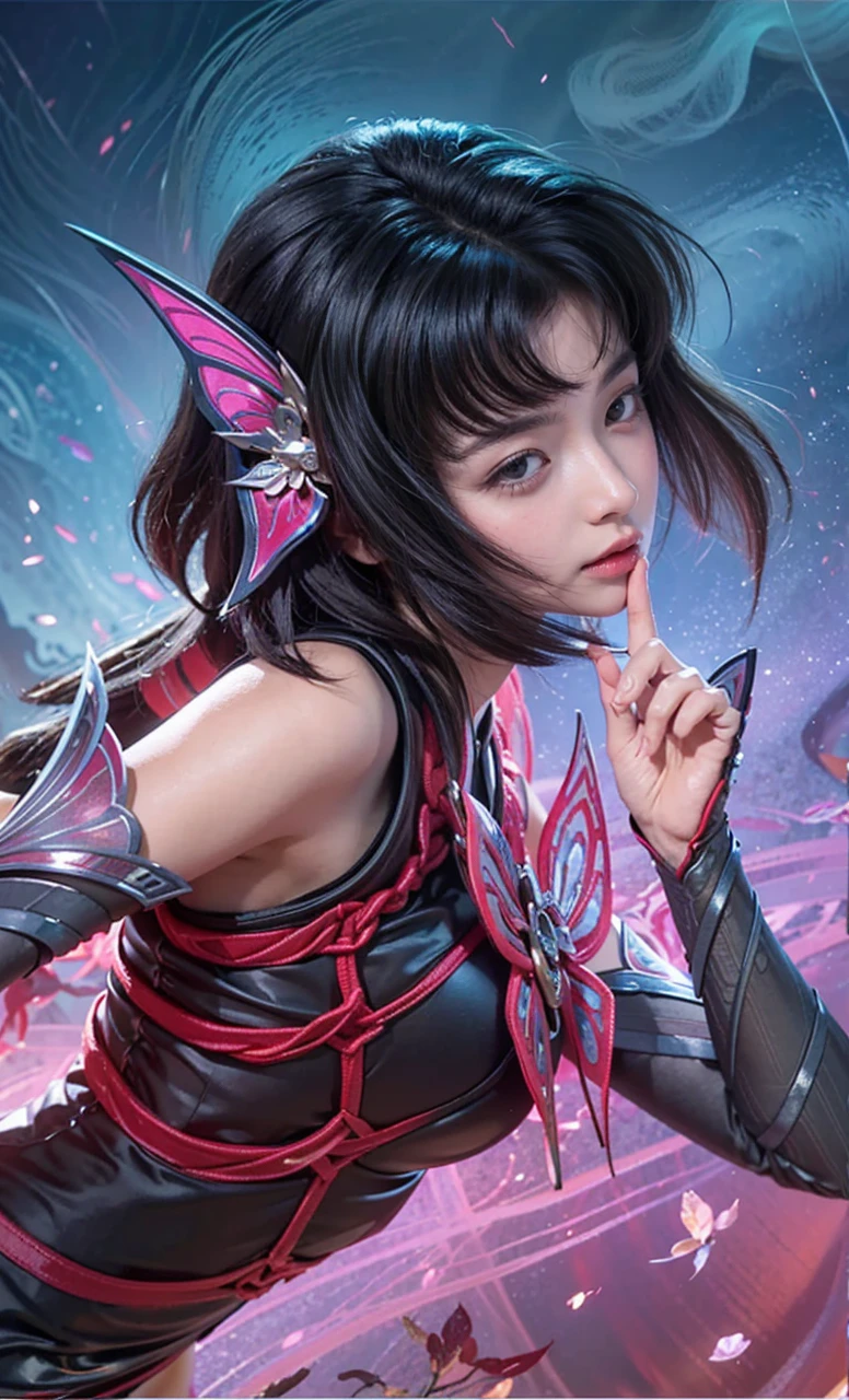 Game art，The best picture quality，Highest resolution，8K，(A bust photograph)，(Portrait from bust:1.5)，(Head close-up)，(Rule of thirds)，Unreal Engine 5 rendering works， (The Girl of the Future)，(Female Warrior)， 
20-year-old girl，(The warrior in ancient China)，An eye rich in detail，(Big breasts)，Elegant and noble，indifferent，(Smile)，
(The costume of Chinese swordsman elements，Costumes of ancient Chinese characters，A random pattern of clothing，Ribbon，Joint Armor，Rich dress details)，(Chinese Hanfu:1.3)，figure，Fantasy style，
Photo poses，Field background，Movie lights，Ray tracing，Game CG，((3D Unreal Engine))，oc rendering reflection pattern