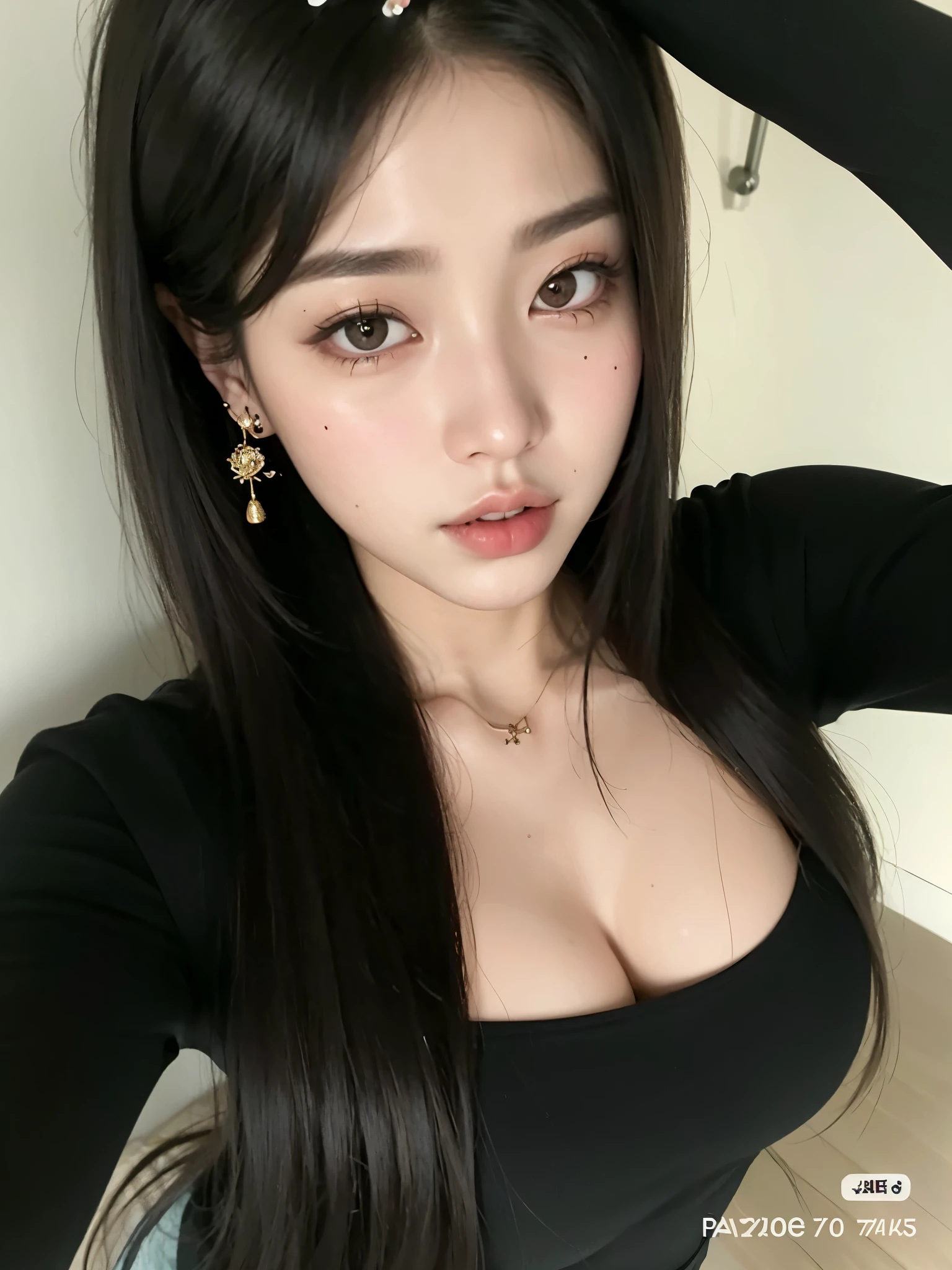 um close up de uma mulher com longos cabelos pretos e uma camisa branca, maquiagem sul-coreana popular, Ulzzang, korean face features, coreana, Mulher sul-coreana bonita, maquiagem coreana popular, cruel korean goth girl, young cute wan asian face, mulher coreana jovem bonita, linda mulher coreana jovem, young adorable korean face, Beautiful Asian girl, Jennie Blackpink