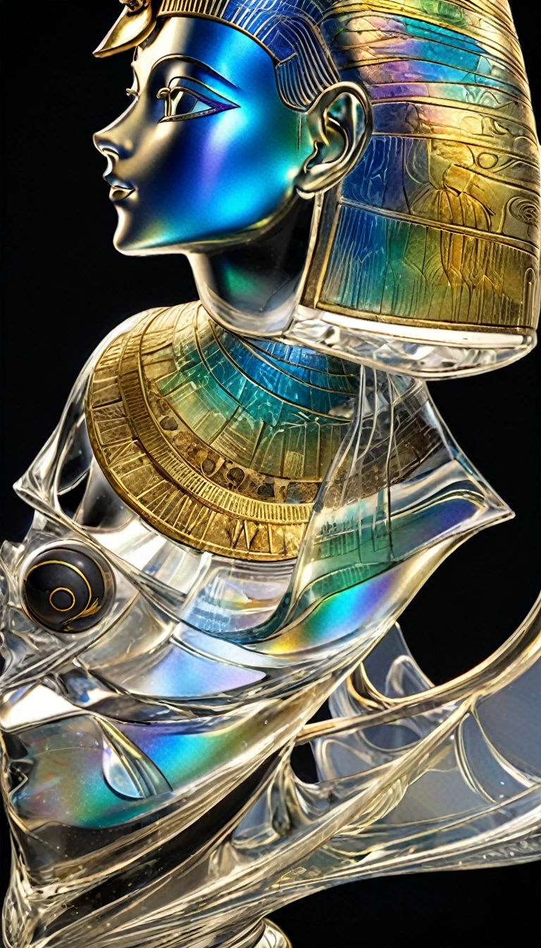 best quality, super fine, 16k, 2.5D, delicate and dynamic depiction, X-ray, transparent translucent iridescent pyramids, Egyptian mythology, Greek mythology, Mesopotamian mythology, Tutankhamun's golden hoard, yin-yang symbol, scientific artwork
