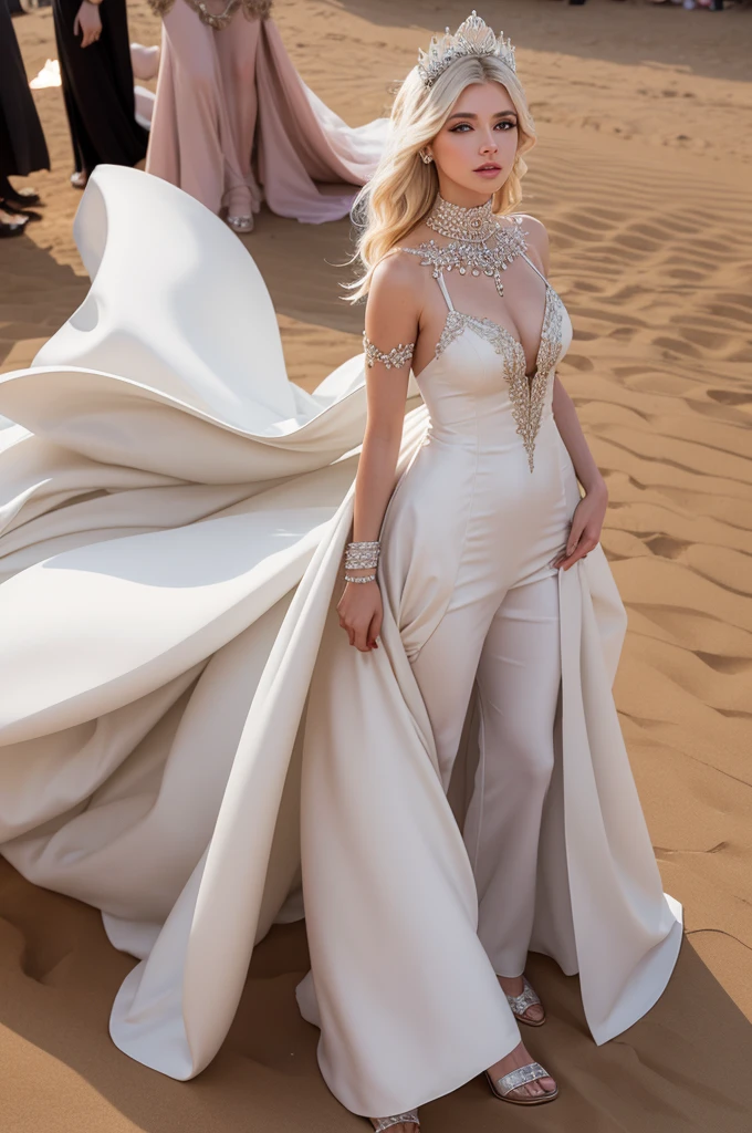 A white wolf in sand dress at the met gala