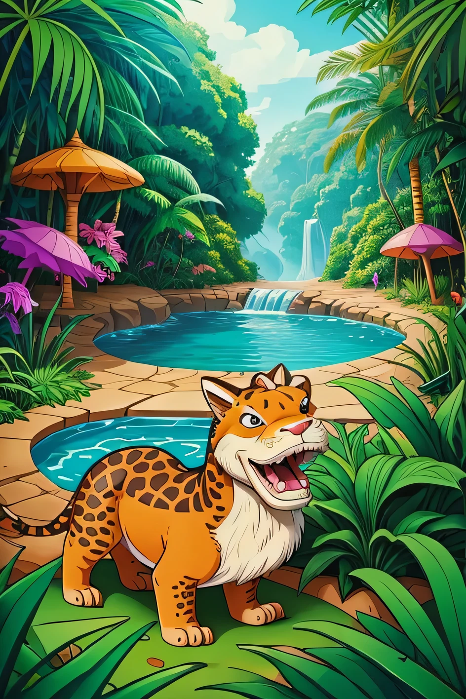 Kids animals Rex in jungle cartoon style thick line with colours