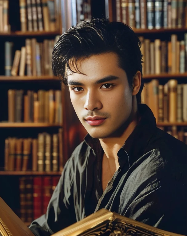 Araaf man wears a Southeast Asian man with a round face.,Posing for pictures, Portrait, male actor, handsome man，short black hair asian man, beautiful haraam man,stereoscopic 8k,45 high quality colored lights,000,000,000 pixels, photo, post-trade photo, animation, Portraitที่สวยงามสมจริง. Posing for pictures,  Headshot profile picture, inspiration inspirationจากนิโคลัส มาร์ซิกาโน, Profile picture, Portrait, Headshot, inspiration, Headshotgraph,
