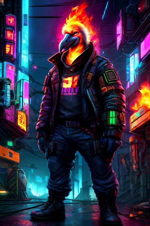dodo, cyberpunk, Flames,