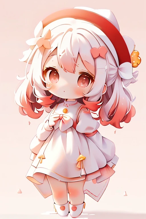 Girl Chibi, , Medium pastel red white, Luxury Fabric, Dithering, Widespread,Viewer Lucky Yellow White,In a cellar color dress、、There are no protrusions on the head、There are no protrusions on the head、hat,high quality、high resolution、Ultra delicate、Cute big eyes beautiful cute