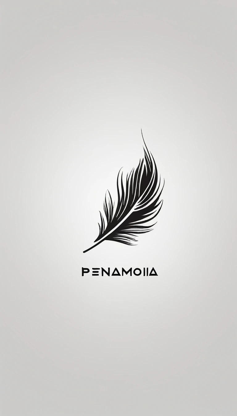 A minimal, modern, simple, cinematic logo design for the brand “Penamemoria". Create a modern, minimalistic, high-quality, logo of a memory feather. The logo must be convey a sense of dreams, stories, memories, music and imagination.