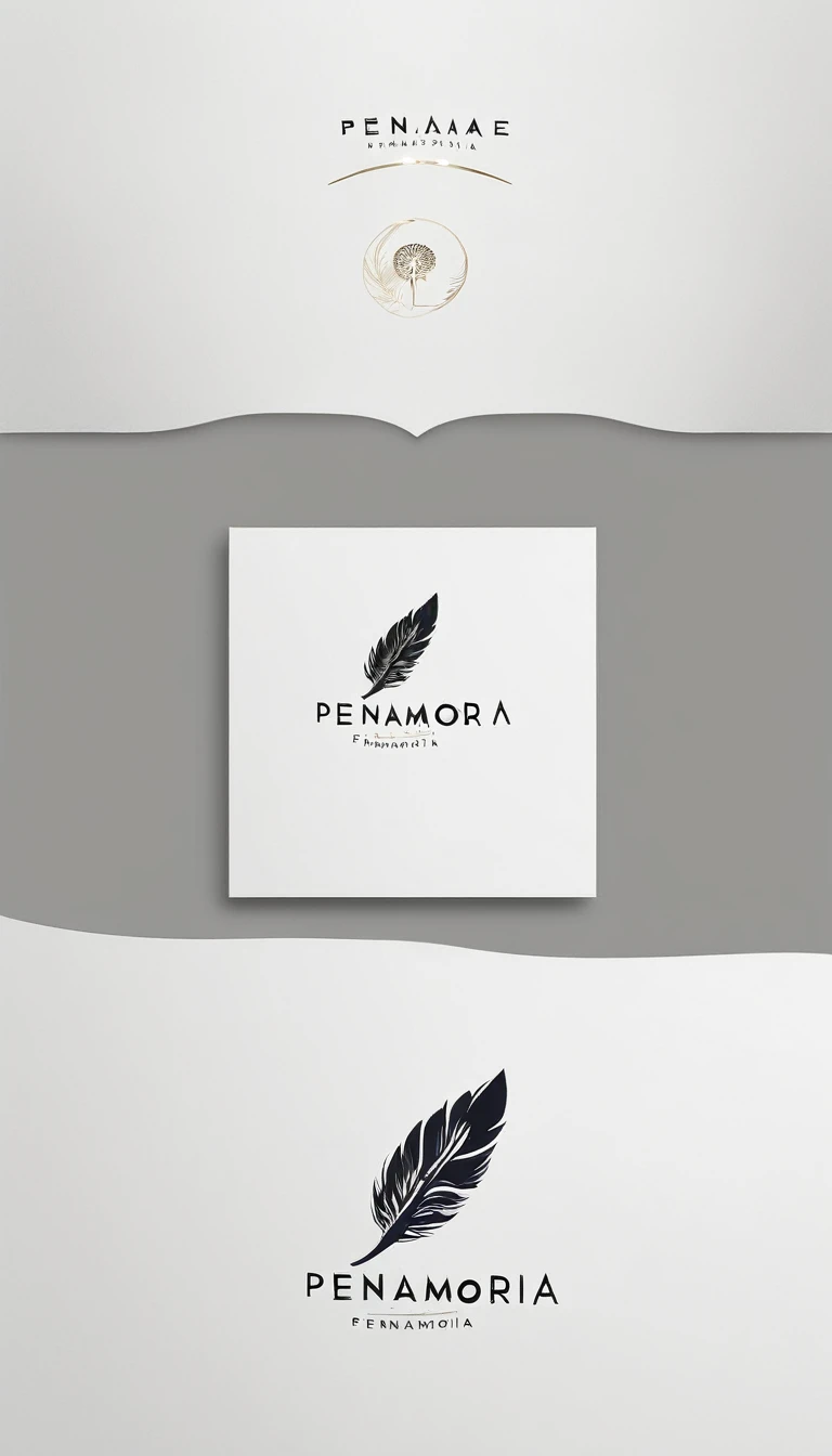 A minimal, modern, simple, cinematic logo design for the brand “Penamemoria". Create a modern, minimalistic, high-quality, logo of a memory feather. The logo must be convey a sense of dreams, stories, memories, music and imagination.