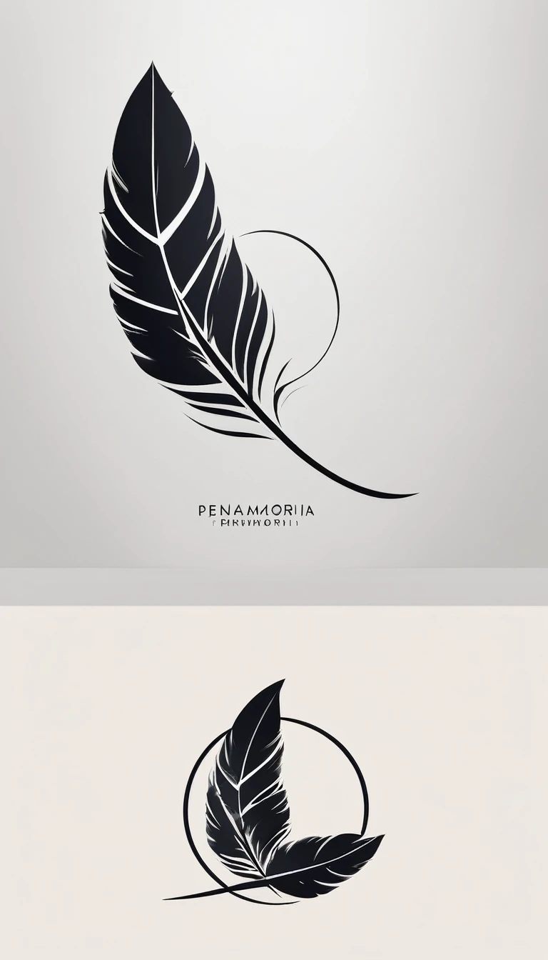 A minimal, modern, simple, cinematic logo design for the brand “Penamemoria". Create a modern, minimalistic, high-quality, logo of a memory feather. The logo must be convey a sense of dreams, stories, memories, music and imagination.