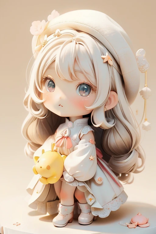 Girl Chibi, , Medium pastel red white, Luxury Fabric, Dithering, Widespread,Viewer Lucky Blue White,In a cellar color dress、、There are no protrusions on the head、There are no protrusions on the head、hat,high quality、high resolution、Ultra delicate、Cute big eyes beautiful cute