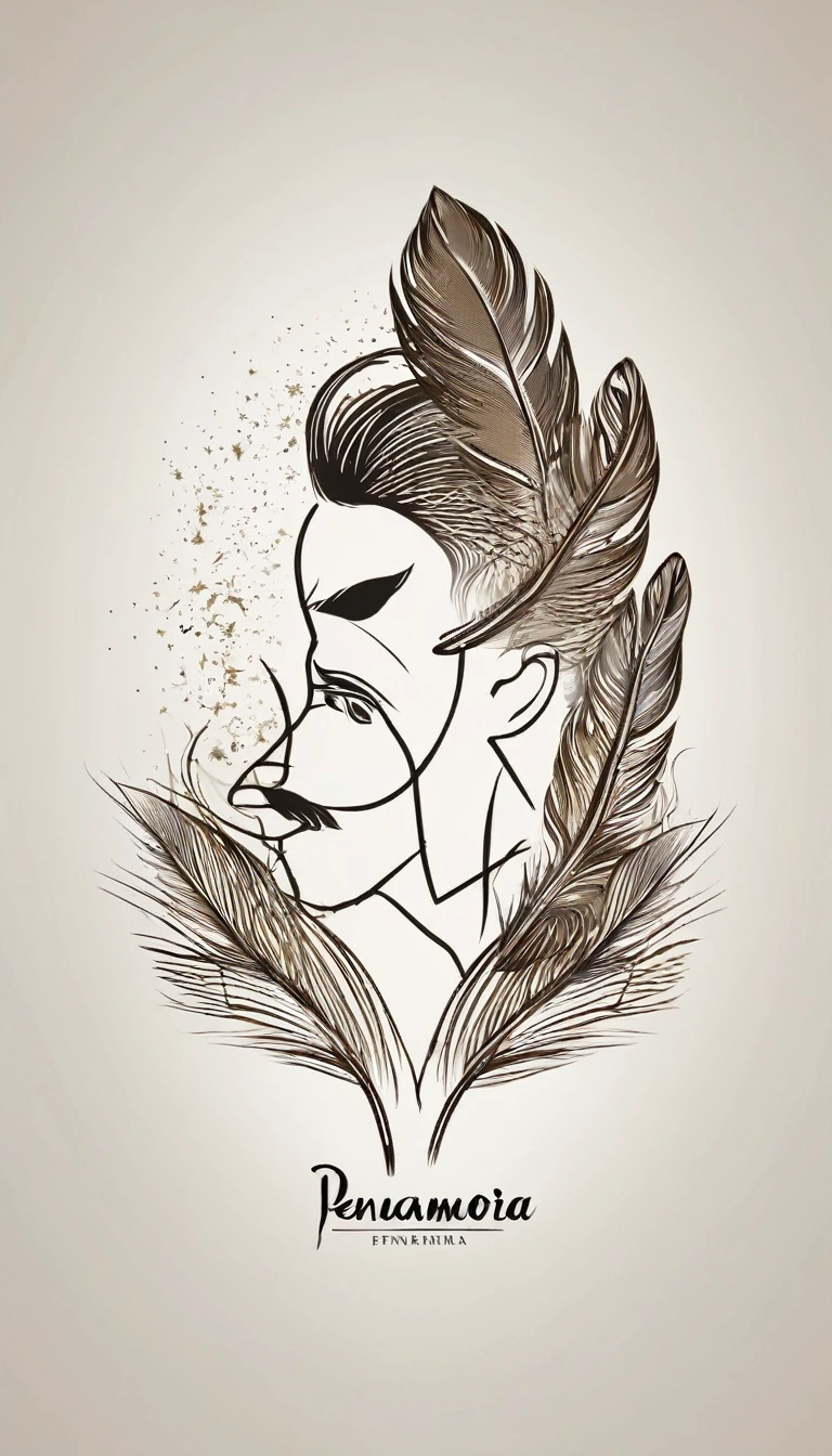 Create a minimal, modern, simple, inspirational, memorable, dream like logo design of a boy and a feather for the brand “Penamemoria".
