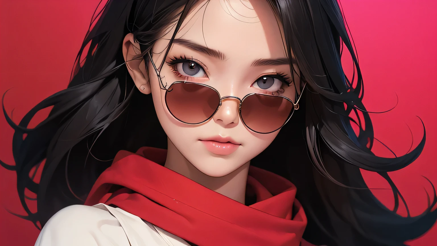 (masterpiece, best quality, 8k wallpaper, high resolution, ultra realistic), 2 women, 2 japanese girls, 18 years old, (long hair, short hair), 8k, RAW portrait (japanese women), masterpiece, photoreal: 1.3, realistic, ultra high resolution, best quality, real life photo, (in the evening: 1.1), ((((1 girl: 1.5))))(cute face: 1.3), perfect proportions, oversized sunglasses, white bodycon, red scarf, psychedelic background, two people posing.